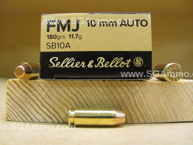 50 Round Box - 10mm Auto 180 Grain FMJ Ammo By Sellier Bellot - SB10A